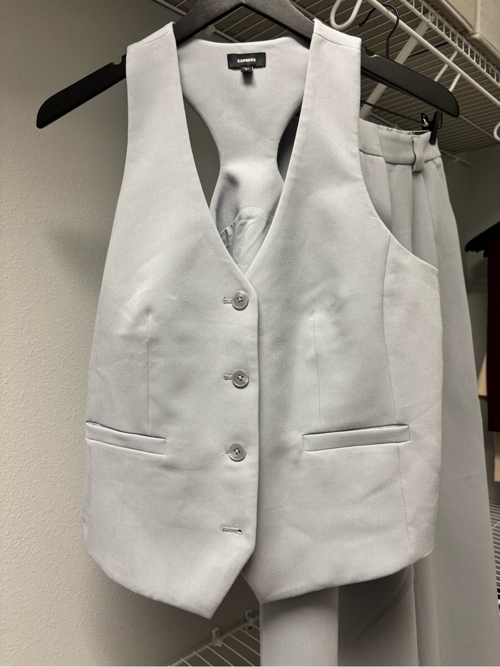 Express Light Blue Gray Boot-Cut Dress Pants with Matching Vest - Picture 2 of 7